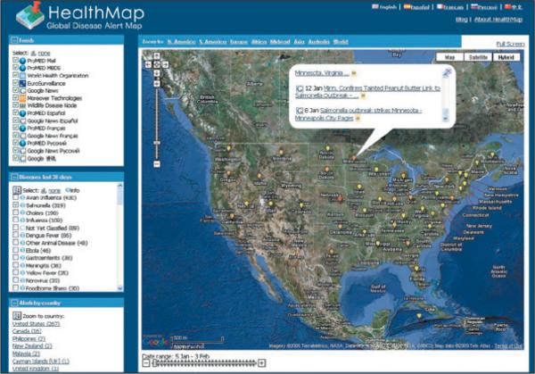 Screen Shot of HealthMap during the Recent Salmonella Typhimurium Outbreak