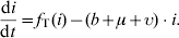 {{{\rm d}i} \over {{\rm d}t}} \equals f_{\rm T} \lpar i \rpar \minus \lpar {b \plus \mu \plus \upsilon } \rpar \cdot i.\hfill