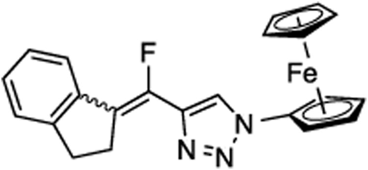 (E) or (Z)-4-[(2,3-Dihydro-1H-inden-1-ylidene)fluoromethyl]-1-ferrocenyl-1H-1,2,3-triazole (30)