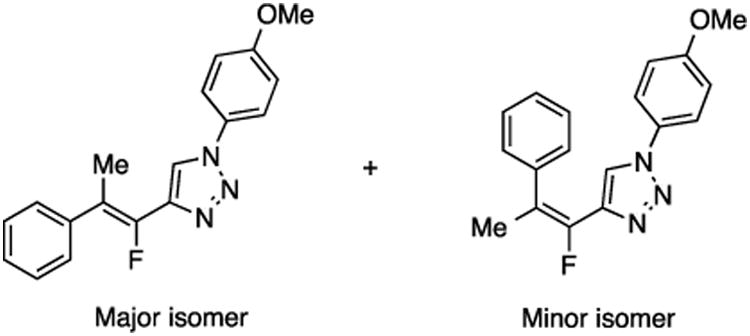 (E/Z)-4-(1-Fluoro-2-phenylprop-1-en-1-yl)-1-(4-methoxyphenyl)-1H-1,2,3-triazole (28)