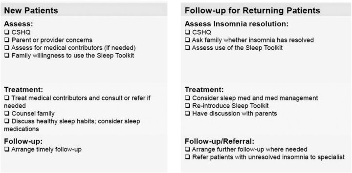 FIGURE 1. Checklist for carrying out the practice pathway in children who have ASD and insomnia. CSHQ, Children's Sleep Habits Questionnaire.