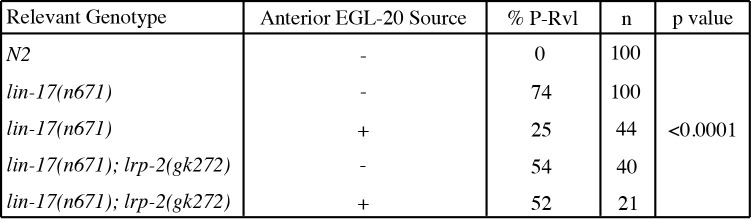 Table 1. LRP-2 is downstream of EGL-20/Wnt