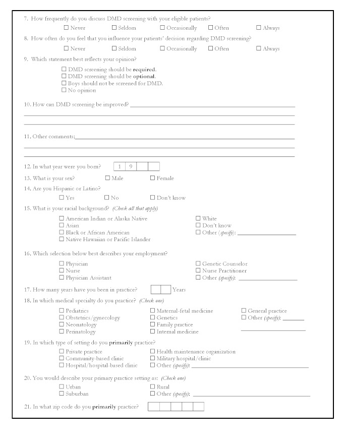 Infant Screening for Duchenne Muscular Dystrophy (DMD) - Healthcare Provider Survey, Page 2