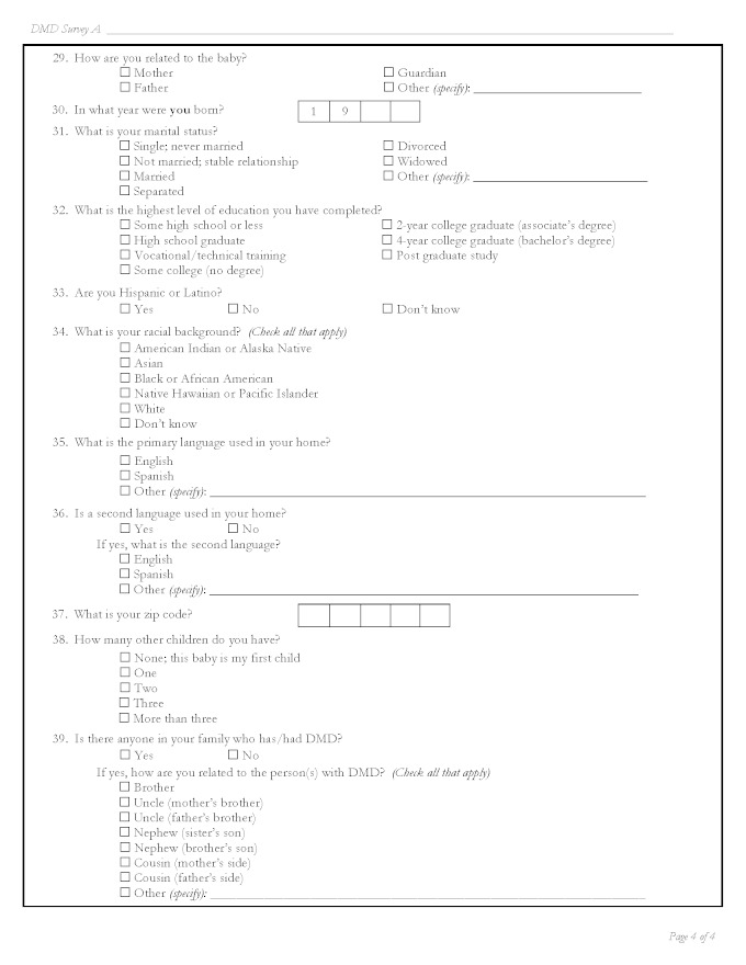 Infant Screening for Duchenne Muscular Dystrophy (DMD) - Survey A, Page 4