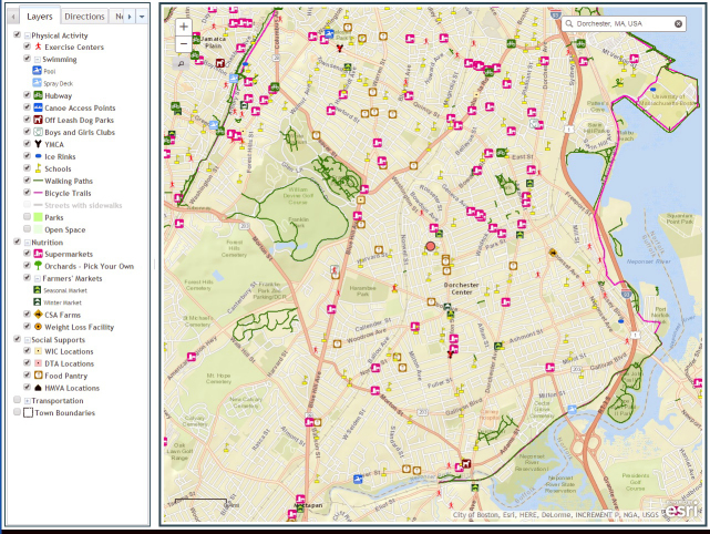 Figure. Screenshot of the community resource map with locations for physical activity, nutrition, and social supports.