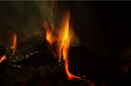 Closeup photograph of bituminous coal burning