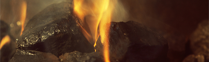 Closeup photograph of bituminous coal burning