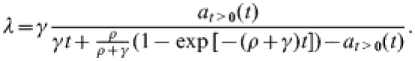 \lambda \equals \gamma {{a_{t \gt \setnum{0}} \lpar t\rpar } \over {\gamma t \plus {\rho \over {\rho \plus \gamma }}\lpar 1 \minus \exp \lsqb \minus \lpar \rho \plus \gamma \rpar t\rsqb \rpar \minus a_{t \gt \setnum{0}} \lpar t\rpar }}.