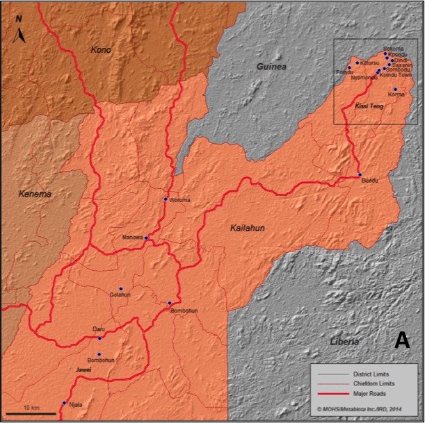 Figure S2. Primary site of Ebola Virus Disease (EVD) emergence featuring the Kailahun District, Eastern Province of Sierra Leone.