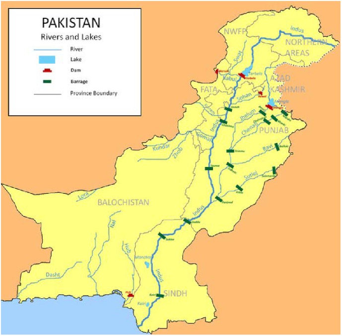 Map showing the major rivers of Pakistan.10