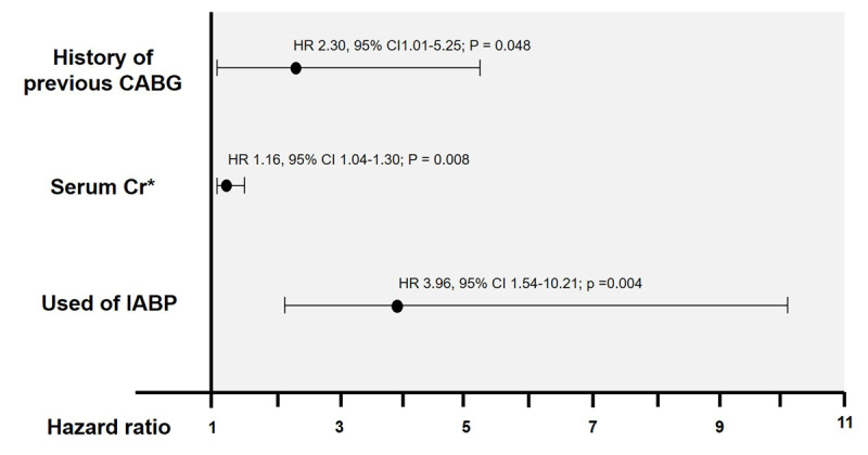 Multivariate analysis adjusted for the independent risk of developing MACCE