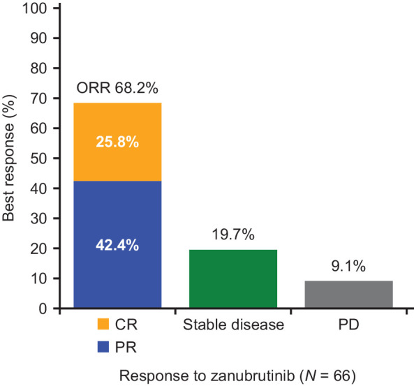 Figure 3. ORR per IRC assessment based on Lugano classification (15) for MZL patients in the MAGNOLIA study (BGB-3111–214).