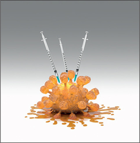 Conceptual illustration of a suppressed coronavirus SARS-CoV-2 that emerged in Wuhan, China, in December 2019. The virus causes a mild respiratory illness (Covid-19) that can develop into pneumonia and be fatal in some cases. The coronaviruses take their name from their crown (corona) of surface proteins, which are used to attach and penetrate their host cells. Once inside the cells, the particles use the cells' machinery to make more copies of the virus. Antibodies bind to specific antigens, for instance viral proteins, marking them for destruction by phagocyte immune cells.