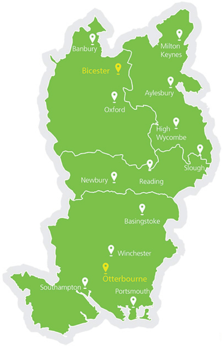 Figure 1. Geographical area covered by South Central Ambulance Service (SCAS).