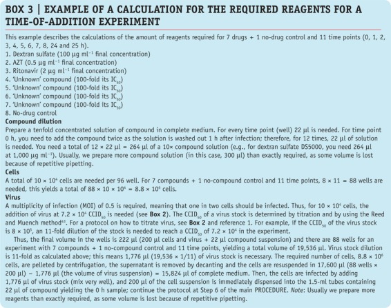 Box 3: Example of a calculation for the required reagents for a time-of-addition experiment